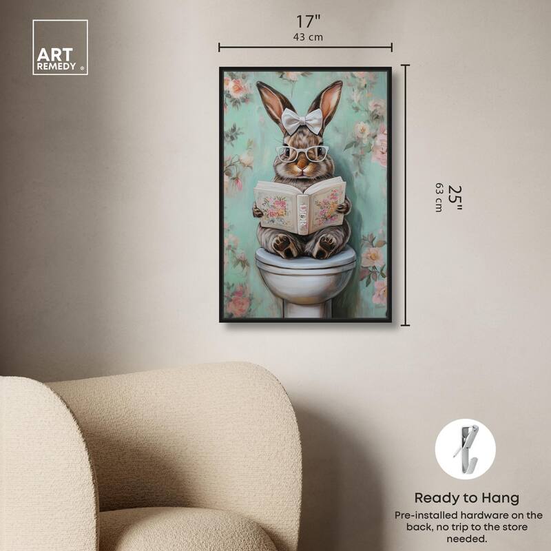 Petite Floral Toilet Bunny Canvas by Art Remedy
