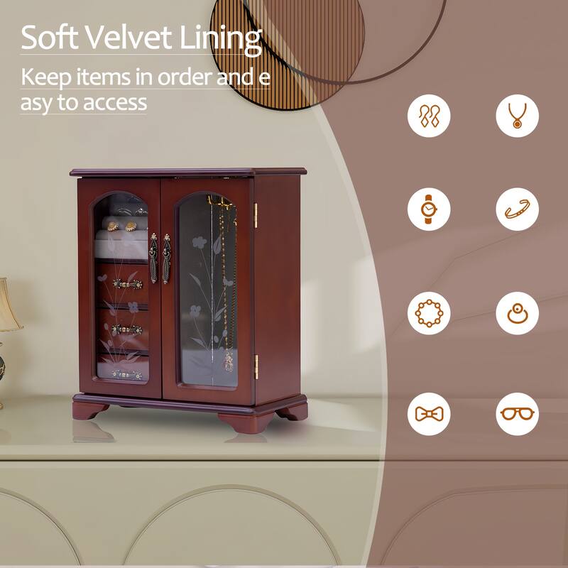 Refined jewelry organizers and storage,Brown vintage wooden jewelry box with Ring Holder - 10*5.2*11.7in