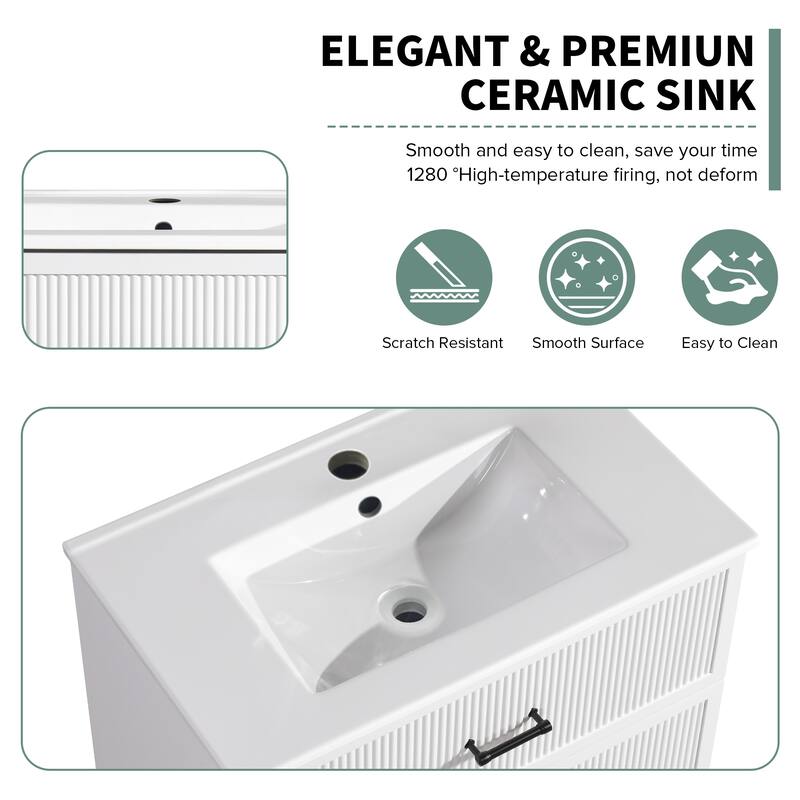 30" Freestanding Bathroom Vanity with Ceramic Sink and 2 Storage Drawers, Stylish Gray Floor Cabinet