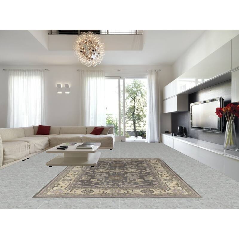 Gray Geometric Oushak Indian Area Rug Hand-Knotted Wool Carpet - 8'8" x 11'10"