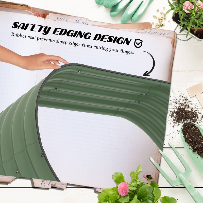 Outdoor Modular Raised Planter Box with Safety Edging, Self-Draining