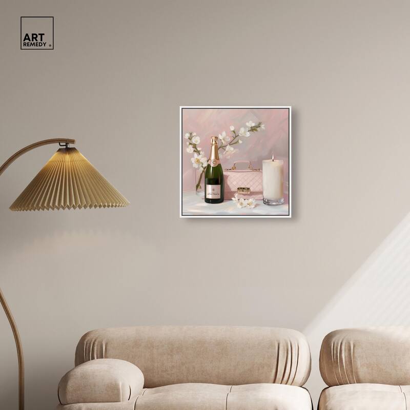 Pink Purse Champagne and Candle Canvas by Art Remedy