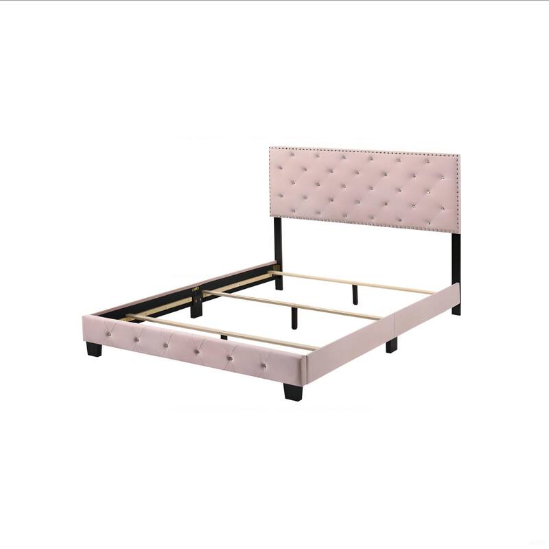 Queen Size Velvet Platform Bed with Sturdy Frame and Easy Assembly