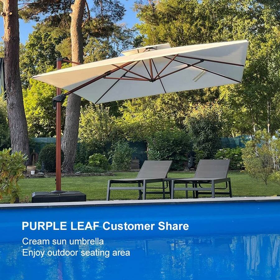 PURPLE LEAF 9ft Square Wood Pattern Patio Cantilever Umbrella with Base