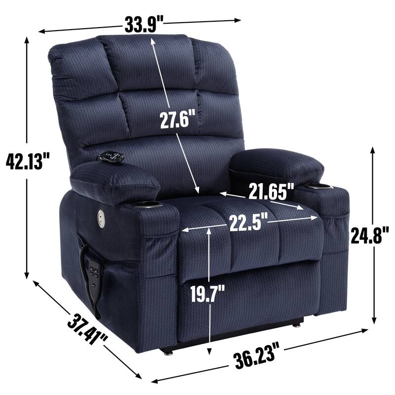 Chenille Power Lift Recliner Chair with 2 Cup Holders, Dual Motor Infinite Position Recliner Sofa with Massage & Heating