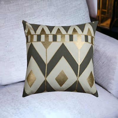 HomeRoots 20" Gray and Ivory Geometric Cotton Throw Pillow