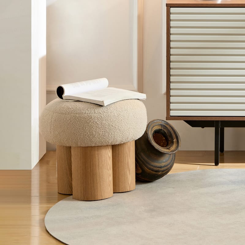 Mushroom stool, grieg plush cushion, wooden barrel PVC pipe, walnut finish