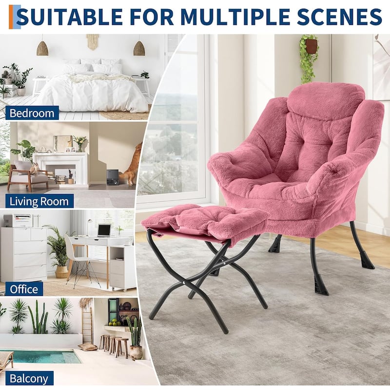 Lazy Chair with Ottoman, Modern Lounge Accent Chair, Leisure Sofa Armchair with Footrest