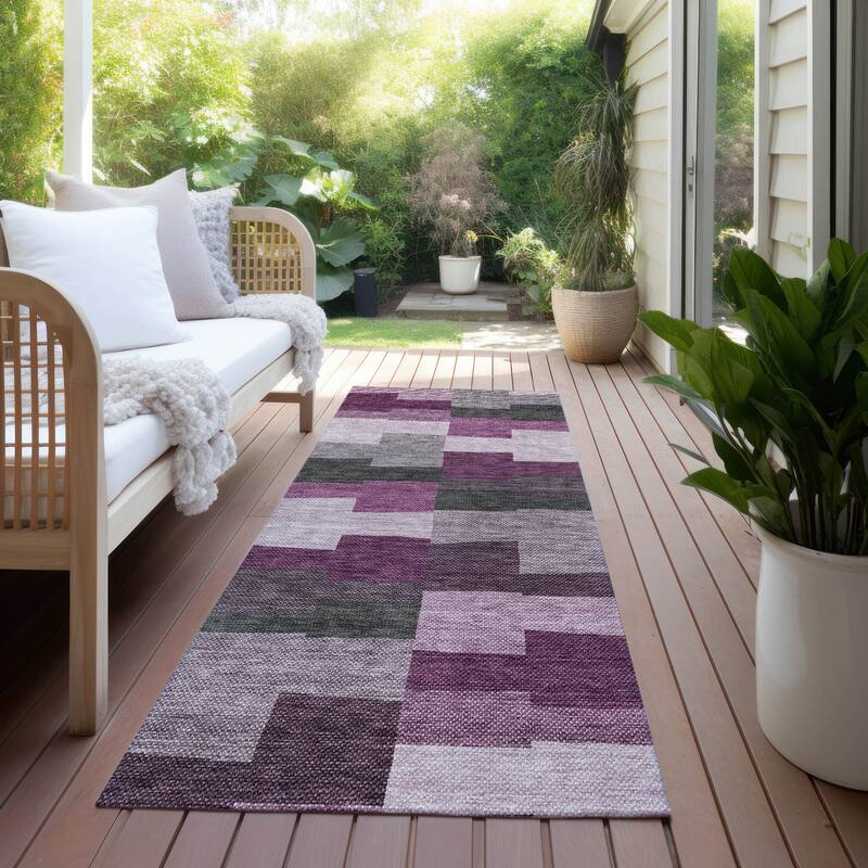 Machine Washable Indoor/ Outdoor Chantille Contemporary Blocks Rug