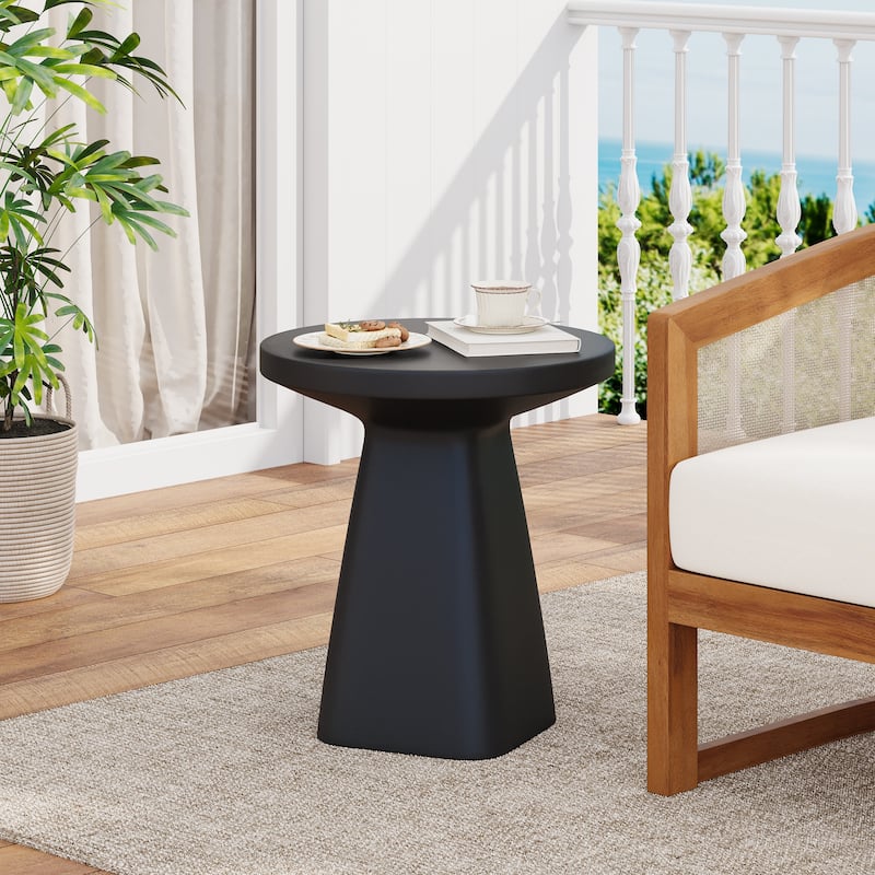 Christopher Knight Home - 18.00'' Industrial-Style Tapered Pedestal Concrete Accent Side Table with Smooth Matte Round Top - Black