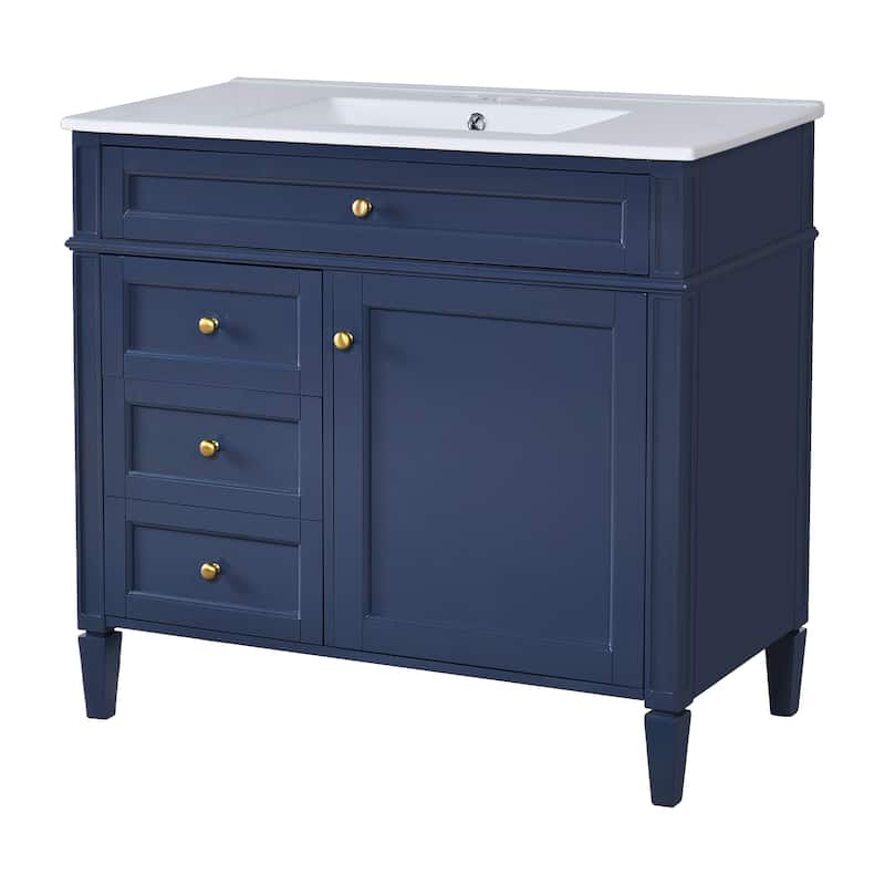 36" Bathroom Vanity with Ceramic Sink, Ample Storage with 2 Drawers and Tip-out Drawer, Modern Design