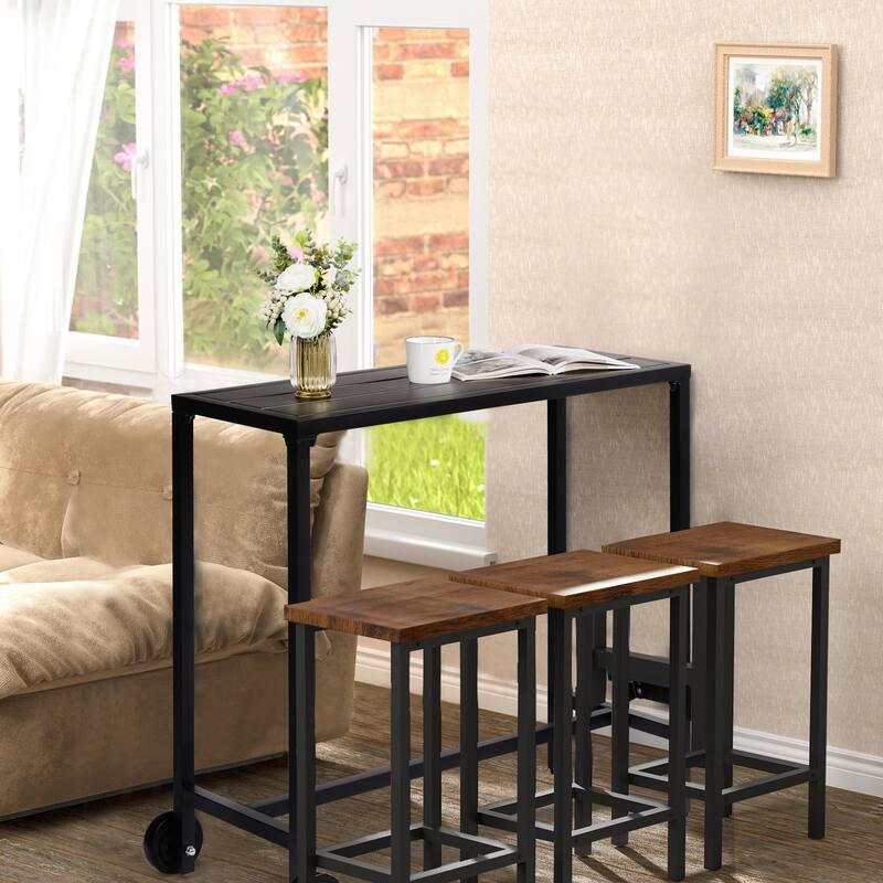 39.4" Black Iron Bar Table with Wheels Heavy-Duty Outdoor Patio Table Weatherproof and Portable - (39.4 x 15.7 x 37) in