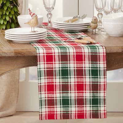 Cotton Table Runner With Plaid Design