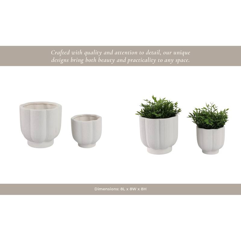 Stoneware Scallop Shaped Planters Decorative Containers (Set of 2) - 8" x 8" x 8"