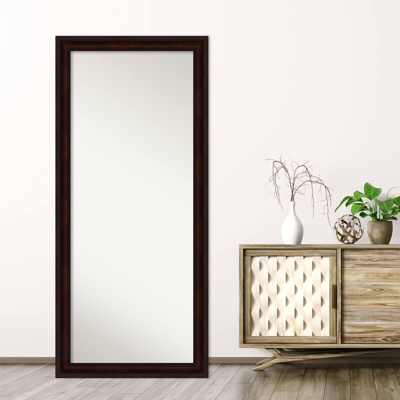 Non-Beveled Wood Full Length Floor Leaner Mirror - Coffee Bean Brown Frame - Coffee Bean Brown - Outer Size: 29 x 65 in