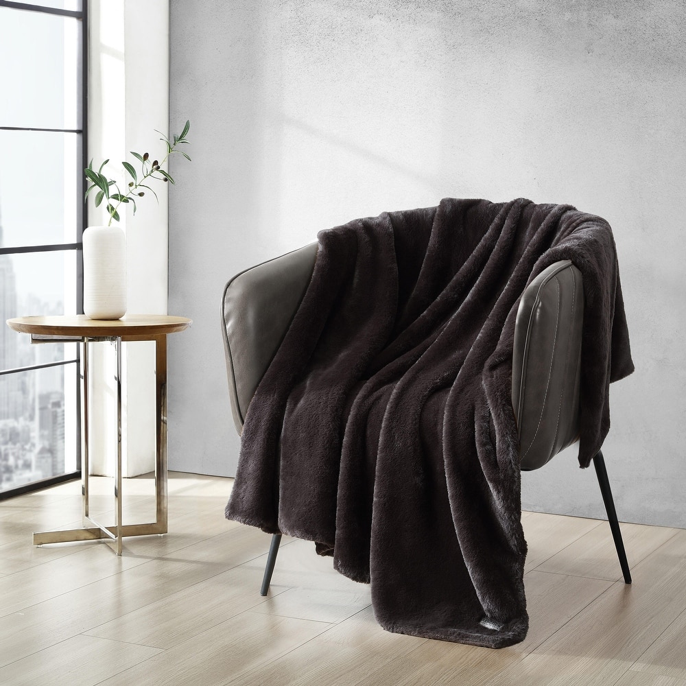 Kenneth Cole Faux Fur Solid Throw Blankets
