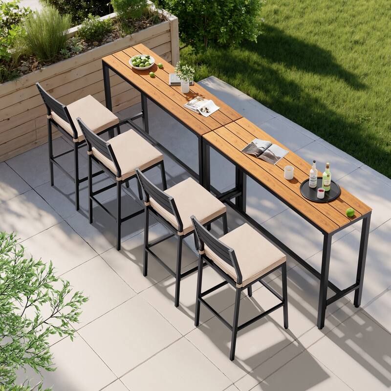 VredHom Outdoor Indoor Patio Rectangular Bar Table Pub Table - 55''-Brown-2PC