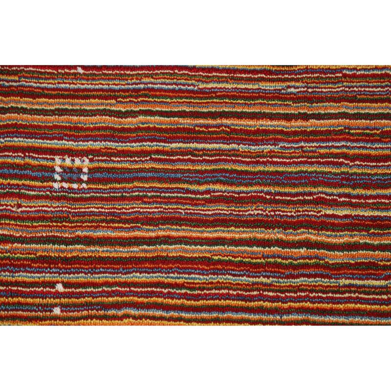 Hand Knotted Oriental 100% Wool Carpet Tribal Stripe Multi-Colored Gabbeh Area Rug - 7' 9'' X 5' 4''