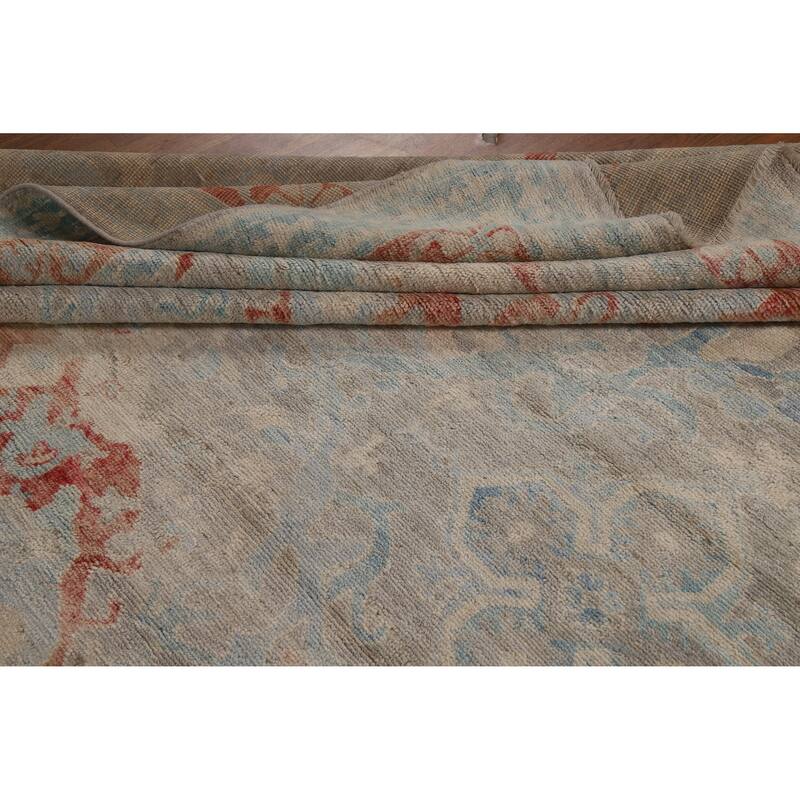 Vegetable Dye Oushak Turkish Rug Handmade Floral Wool Carpet - 8'2"x 10'2"