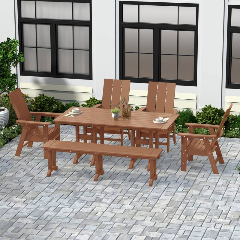 Shoreside 6-Piece Rectangular Poly Eco-Friendly All Weather Outdoor Dining Set with Bench