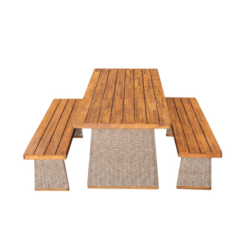 Roomfitters Outdoor Acacia Wood Dining Table Set with 1 Table and 1 Bench