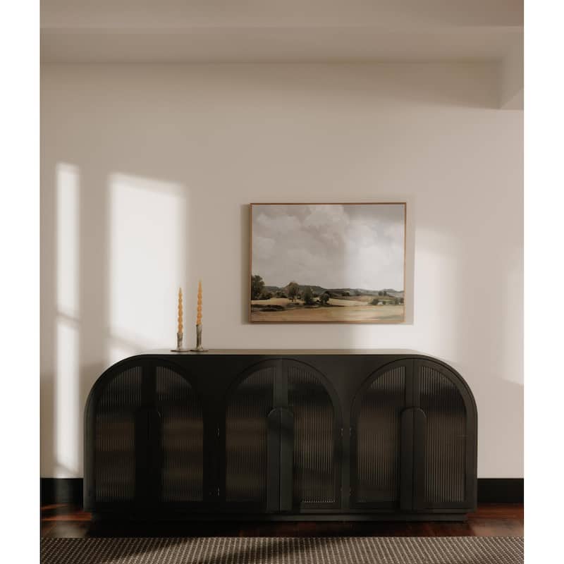 NADAAL STUDIOS Theron, Sideboard With Tempered Reed Glass Doors - 79"W x18"D x34"H