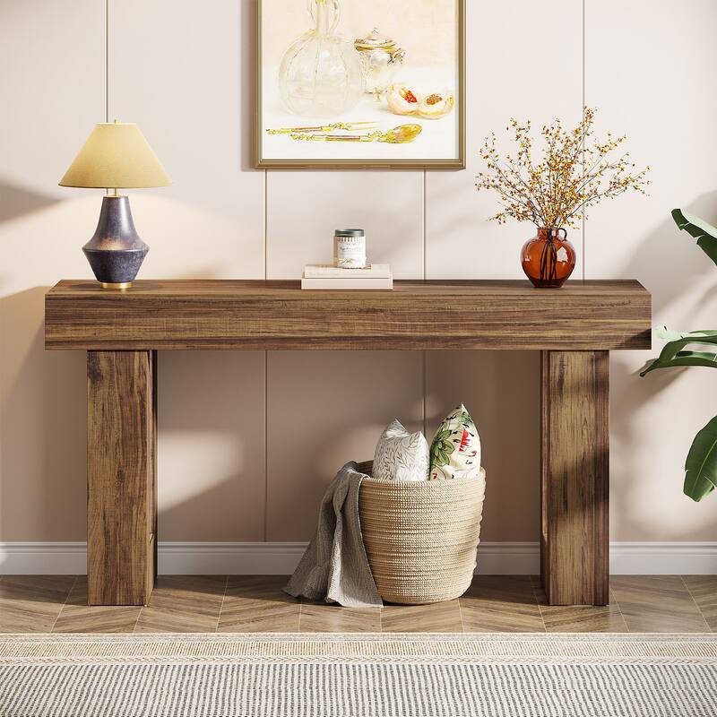 63-Inch Farmhouse Wooden Sofa Console Entryway Table for Living Room