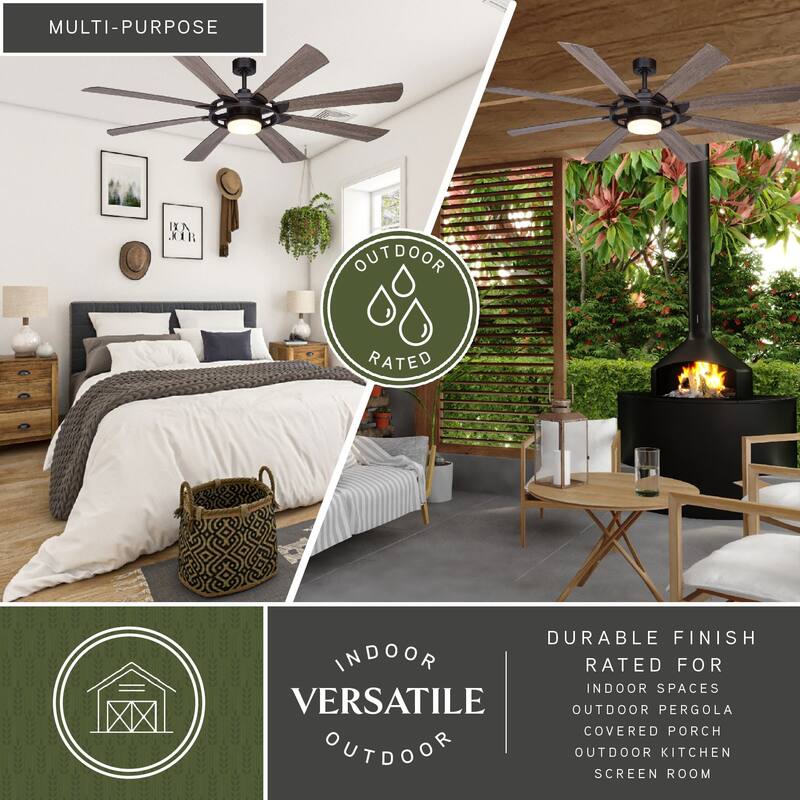Burlington 68-in Farmhouse Windmill Indoor Outdoor Ceiling Fan with LED Light Kit and Remote
