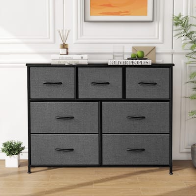 Freestanding 7-Drawer Chest of Drawers Chest Tower TV Stand with Wood Top for Closet Bedroom