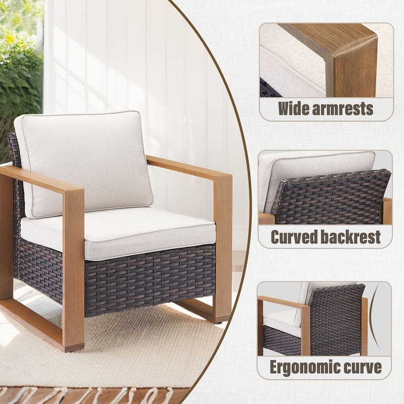 Gymojoy 7 Pieces Patio Sofa with Rattan Swivel Rocking Chair Ottomans Outdoor Conversation Set
