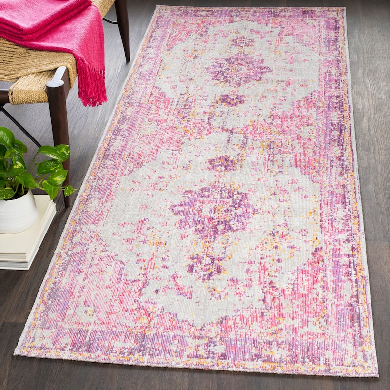 Vintage Distressed Oriental Pink/Grey Runner - 3'3" x 8'2" Runner - 3'3" x 8'2" Runner - Pink