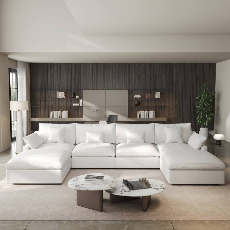 Minimalist Linen Sectional Sofa Down Filled Cloud Couch, U-Shape Deep Seat Couch with Cushions