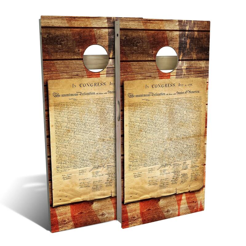 American Flag Declaration Outdoor Cornhole Board Set - All-Weather 2x4 - Include Case + Edge Lights