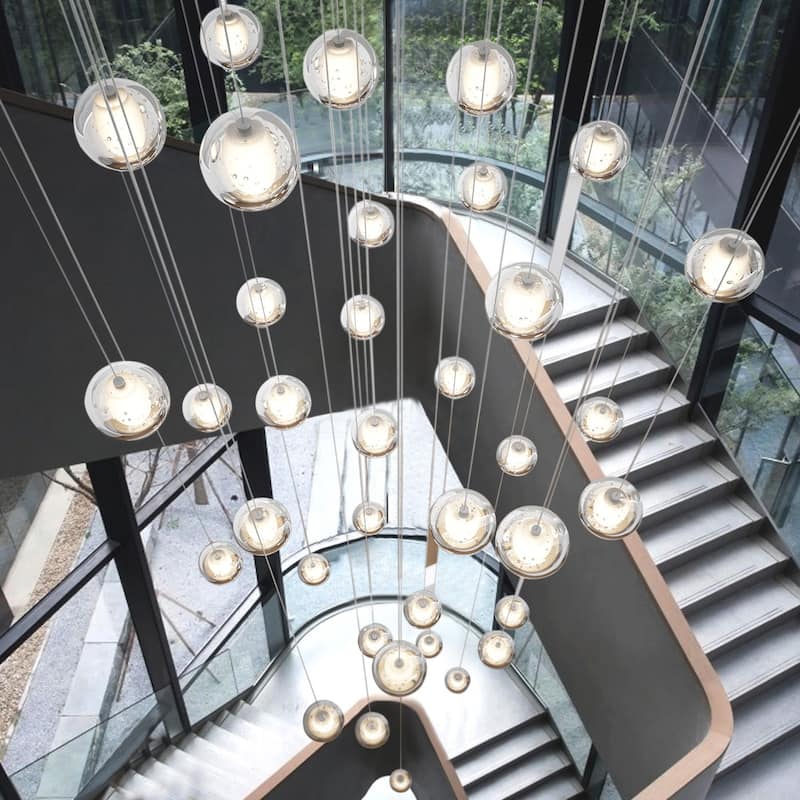 Modern Crystal Ball Long Raindrop Chandelier for Entrance Foyer Staircase