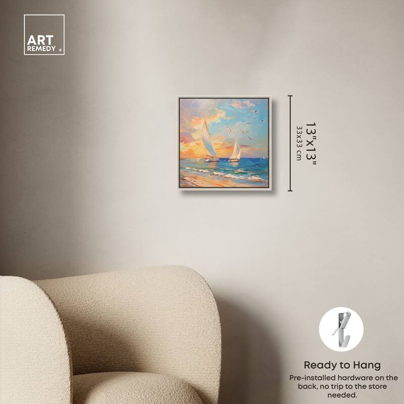 Art Remedy Sailboats In The Sunset Framed Sailing 1 Piece Canvas Wall Art