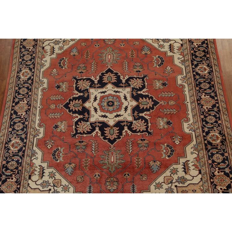Vegetable Dye Heriz Serapi Persian Area Rug Hand-knotted Wool Carpet - 9'0" x 11'3"