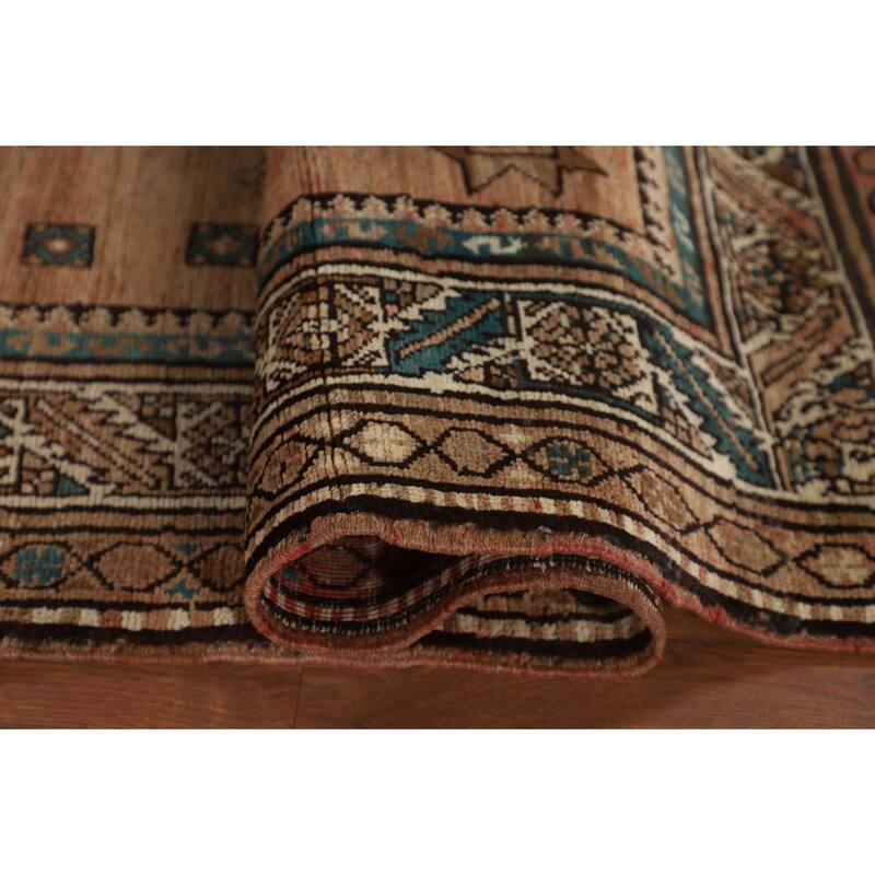 Geometric Heriz Persian Vintage Runner Rug Handmade Wool Carpet - 3'9"x 13'1"
