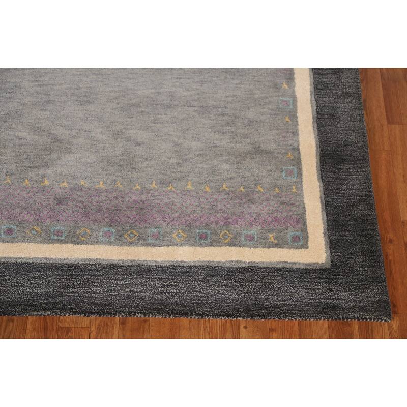 Gray Gabbeh Indian Area Rug Handmade Geometric Wool Carpet - 5'3" x 7'7"