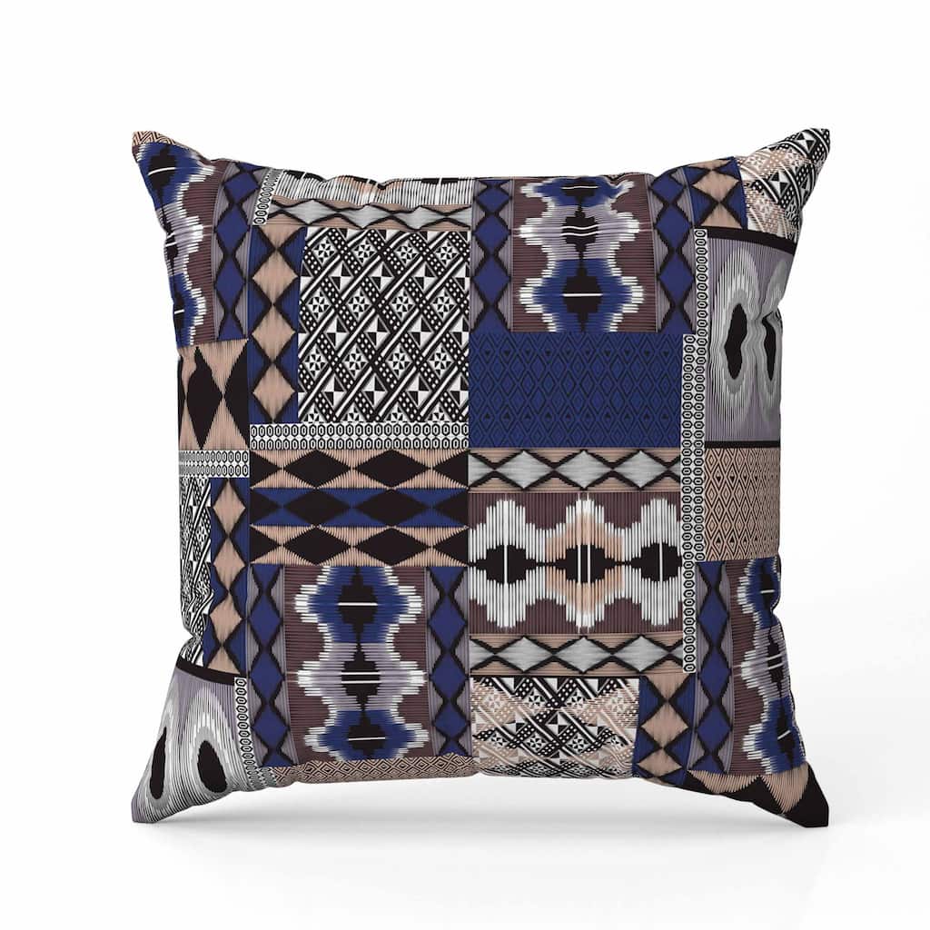 Patched Perfection Indoor/Outdoor Reversible Throw Pillow Blue and Beige