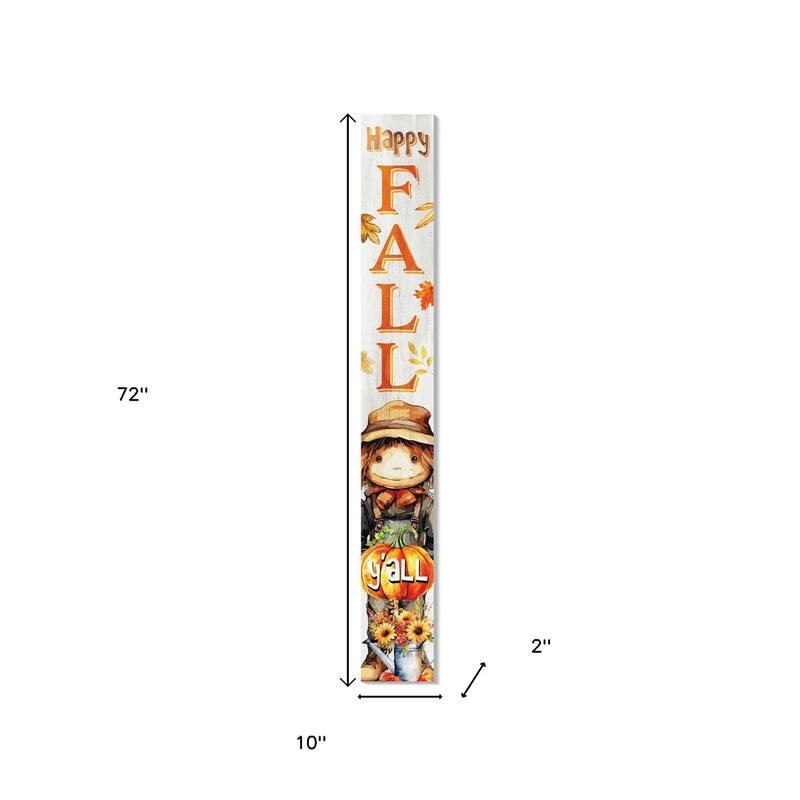 HomeRoots 72" Brown Orange And White Solid Wood Happy Fall Scarecrow Porch Sign
