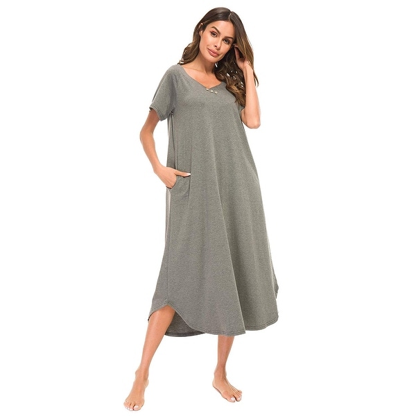 Shop YOZLY Sleepwear Womens Cotton Knit Plus Size Short Sleeve, Grey ...