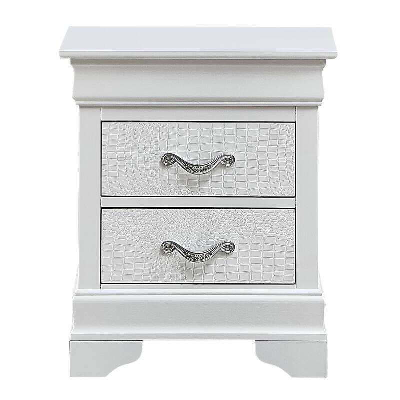 Silver Champagne Nightstand 24x21x16 with Two Spacious Drawers, Compact Bedside Table for Storage and Contemporary Accent