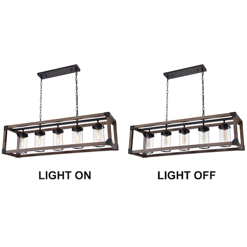 Daniela 5-light Antique Black Metal and Natural Wood Glass Chandelier