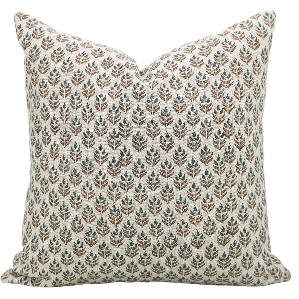 Fabdivine Flower Pattern One Side Zipper Linen Block Print Pillow Cover