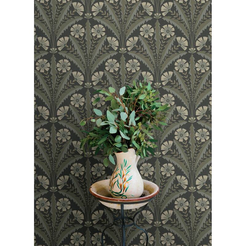 Chesapeake Tap Root Charcoal Floral Damask Wallpaper
