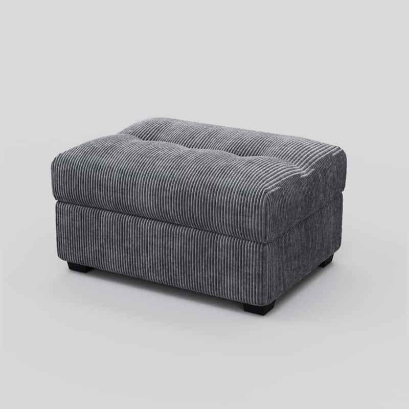 HomeRoots 37" Gray and Black Corduroy Tufted Ottoman