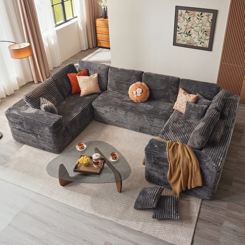 HOOOWOOO Modular Plush Fabric Sectional Sofa - Grey