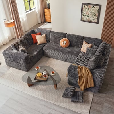 HOOOWOOO Modular Plush Fabric Sectional Sofa