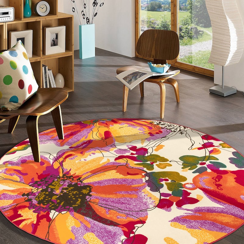 World Rug Gallery Modern Bright Flowers Non-Slip Area Rug Multi