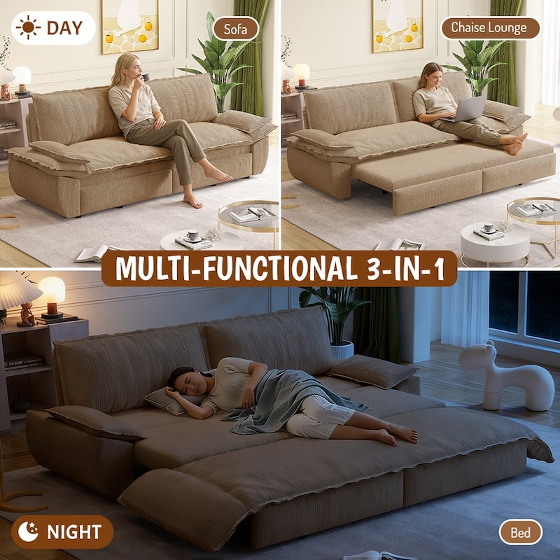 Homy Casa 73.2''/94.5" Queen/King Pull Out Sofa Bed, 3-in-1 Corduroy/Velvet Sleeper Couch